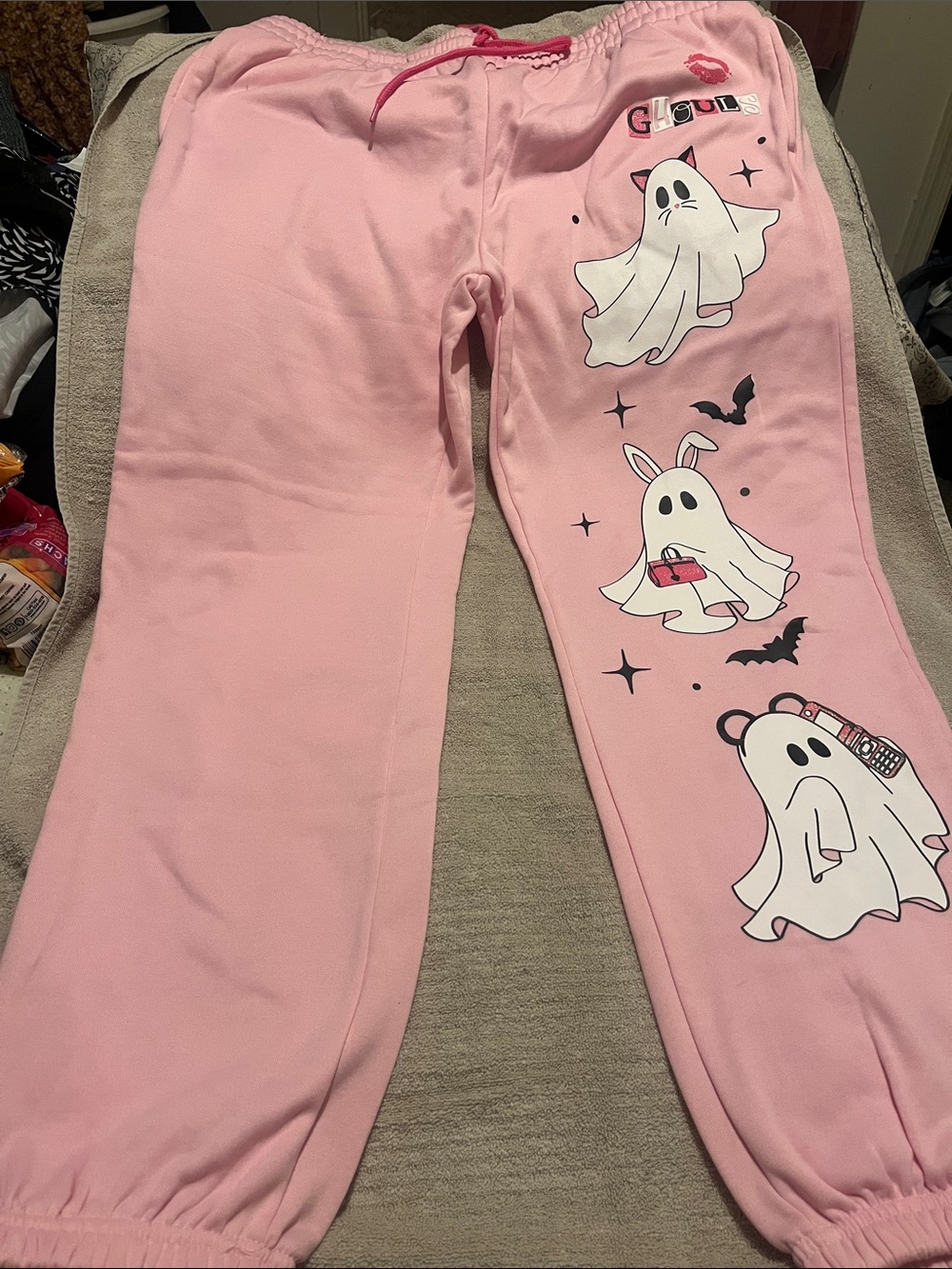 Women’s Pink Ghost Print Pajama Pants L